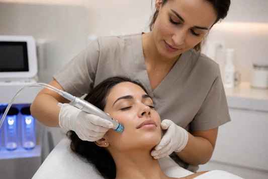  Esthetician performing a HydraFacial treatment on a relaxed client at a Louisville KY wellness center