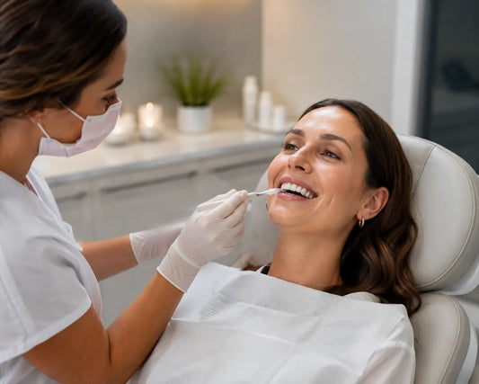 Provider applying professional teeth whitening gel to a patient in a Louisville clinic